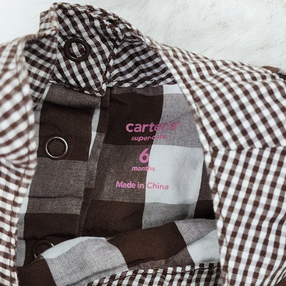 Carter's Brown & White Gingham and Green Polka Dot Baby One-Piece Set